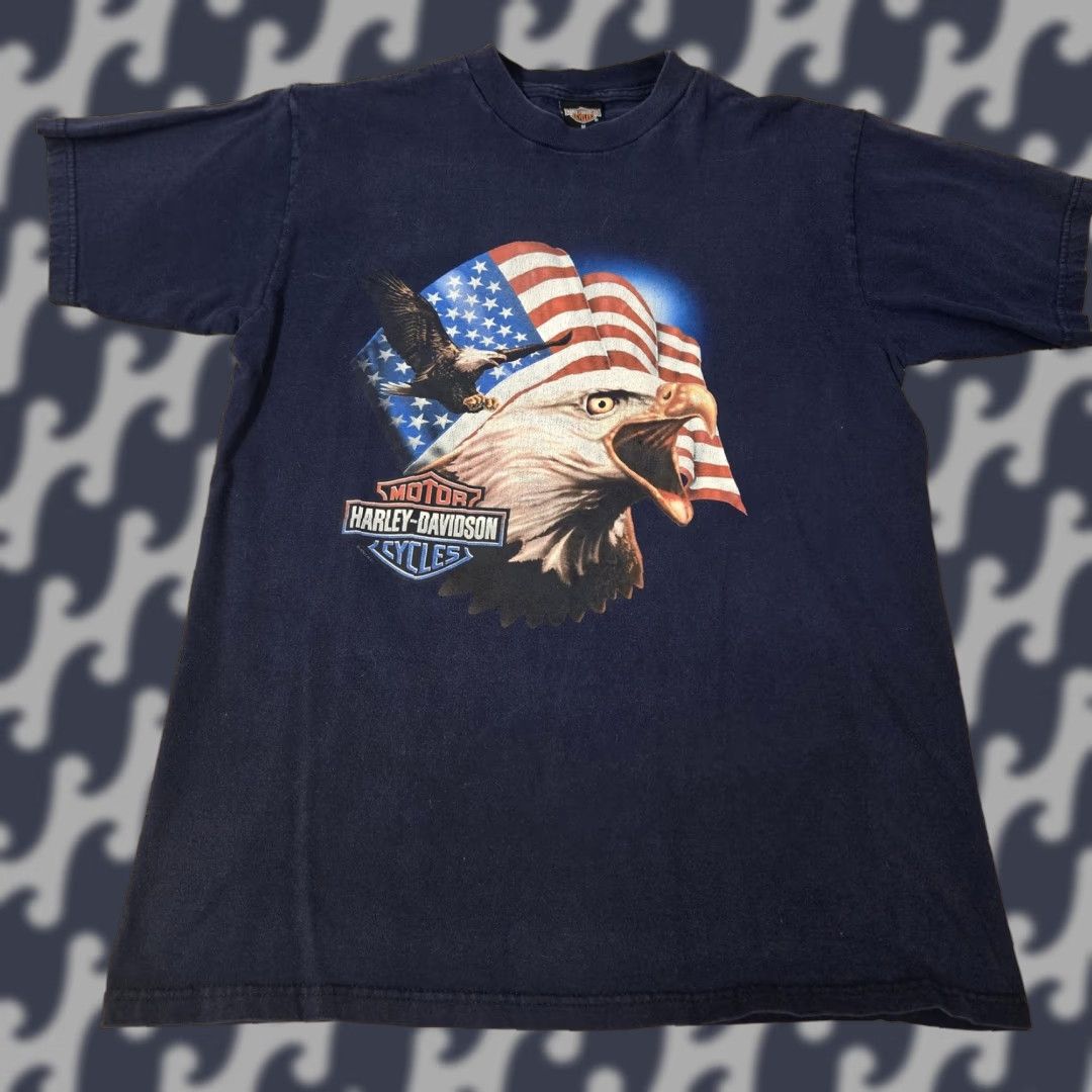 Harley Davidson VINTAGE Harley-Davidson Shirt Mens M Blue Eagle American Flag 90s Nassau County Patriotic Harley-Davidson T-Shirt Mens Medium Blue Eagle USA 90s Size US M / EU 48-50 / 2 - 1 Thumbnail