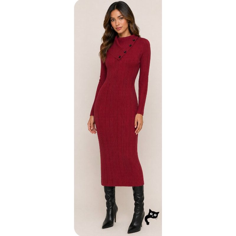 Guess Guess Red Asymmetric Turtle Neck Sweater Dress Side Button Size XS / US 0-2 / IT 36-38 - 3 Thumbnail