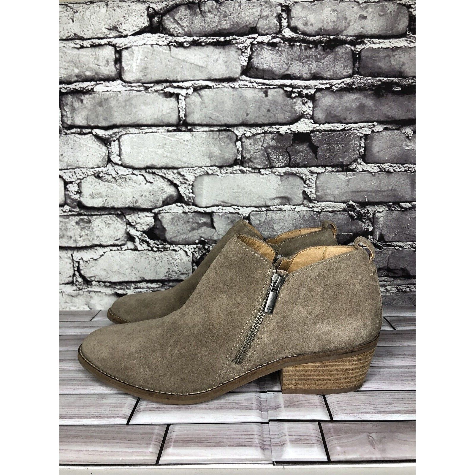 Lucky Brand Lucky Brand Fineses Taupe Suede Leather Double Zipper Heels Size US 10 / IT 40 - 5 Thumbnail