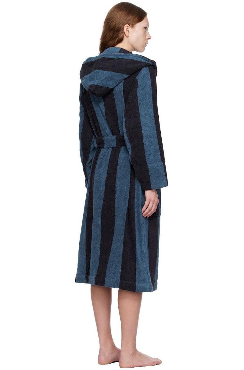 Tekla o1mle0525 Unisex Hooded Bathrobe Coats in Blue & Dusty Navy Size XS / US 0-2 / IT 36-38 - 3 Thumbnail