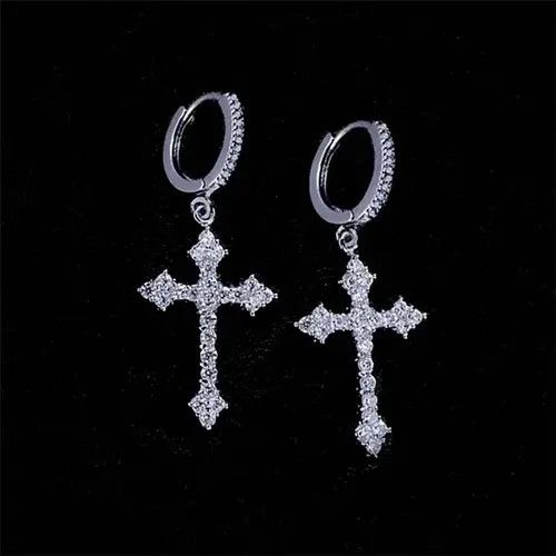 Jewelry × Sterling Silver Large Cross Diamond Earrings Size ONE SIZE - 1 Thumbnail