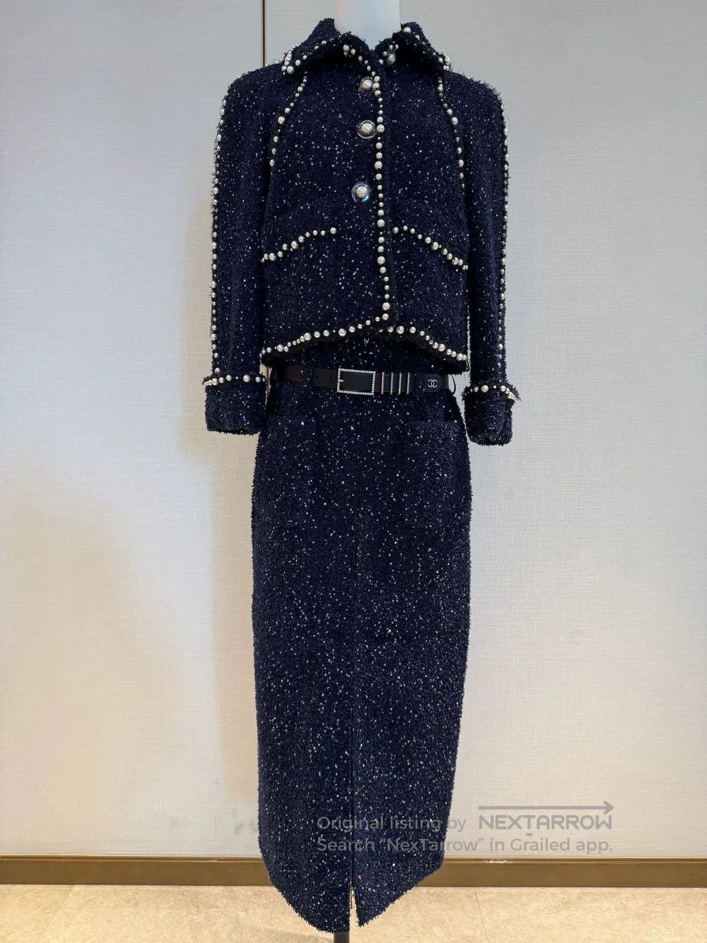 Chanel Blue Sequin Skirt with Belt.