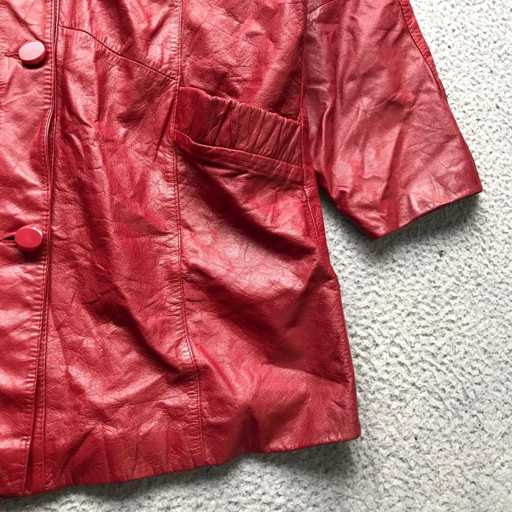Pelle Pelle Pelle Leather Lined Trench Coat Jacket Womens Medium Petite Red Pocket Button Overcoat Size M / US 6-8 / IT 42-44 - 4 Thumbnail