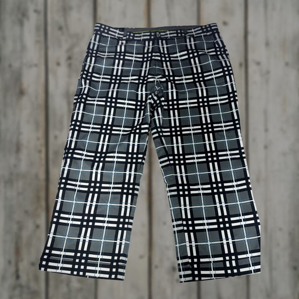 Vintage Sligo Chino Pants Mens 36x24 Tartan Check Black Blue Polyester Straight Fit Regular Inseam 24in Wool/Poly? Size US 36 / EU 52 - 1 Thumbnail