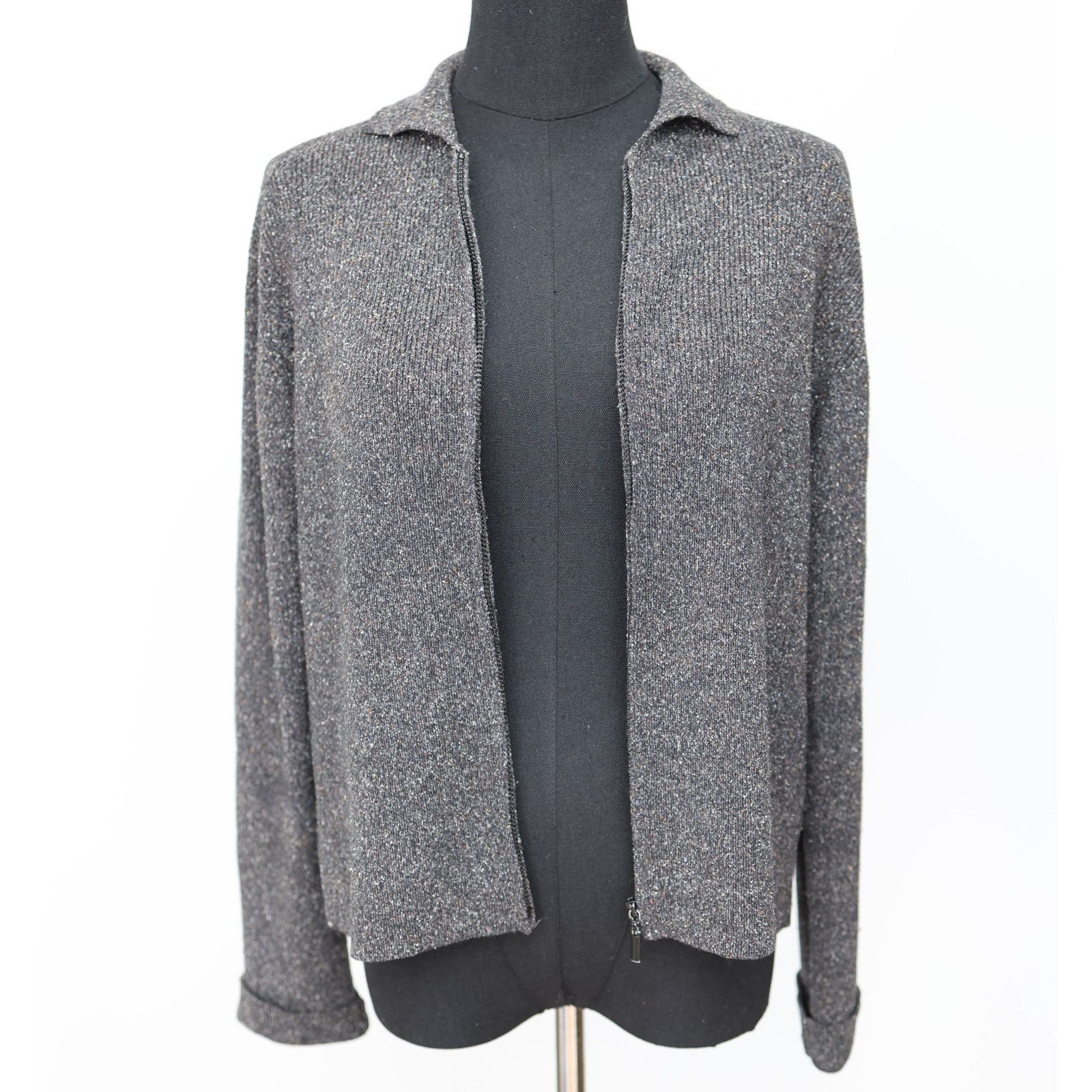 Eileen Fisher EILEEN FISHER Gray Full Zip Collared Cardigan Sweater Size S Size S / US 4 / IT 40 - 4 Thumbnail