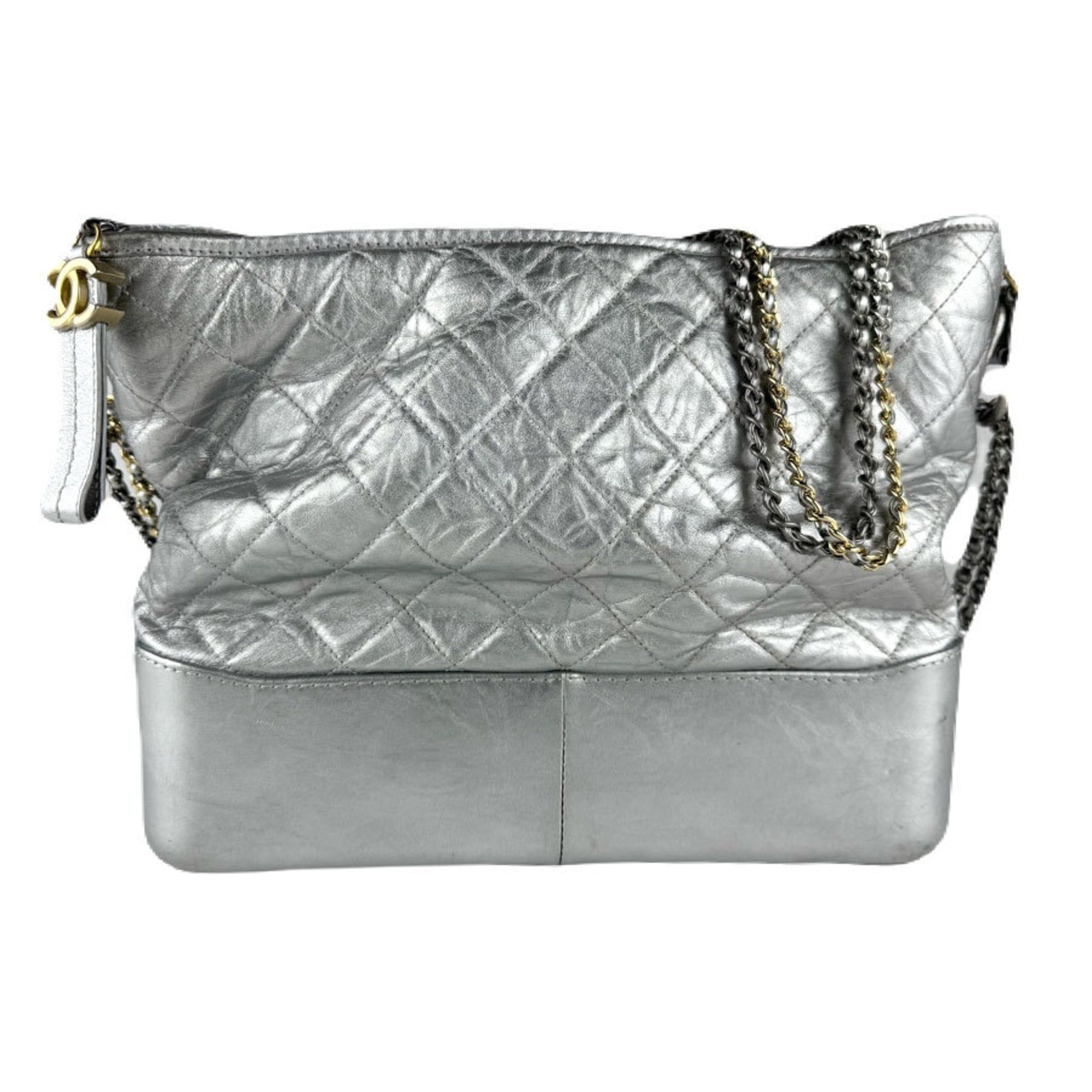 Chanel CHANEL Gabrielle de Chanel Shoulder Bag, Leather, Silver, Women's, Free Shipping, z8885 Size ONE SIZE - 1 Thumbnail