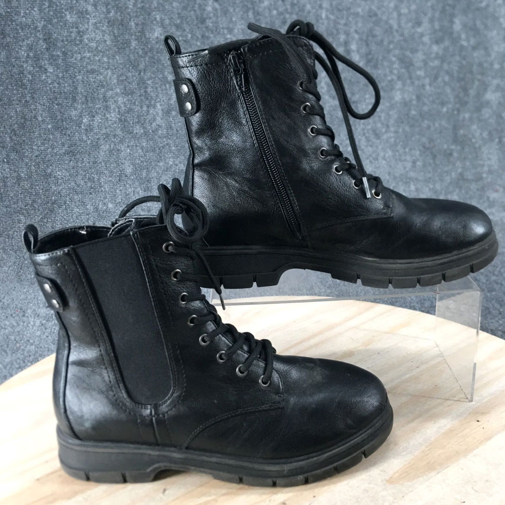 Vintage White Mountain Boots Womens 7 M Combat Faux Leather Round Toe Lace Up Boots Size US 7 / IT 37 - 2 Thumbnail