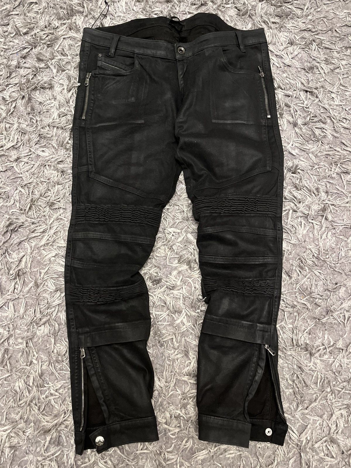 Archive avant garde waxed biker pants diesel black gold