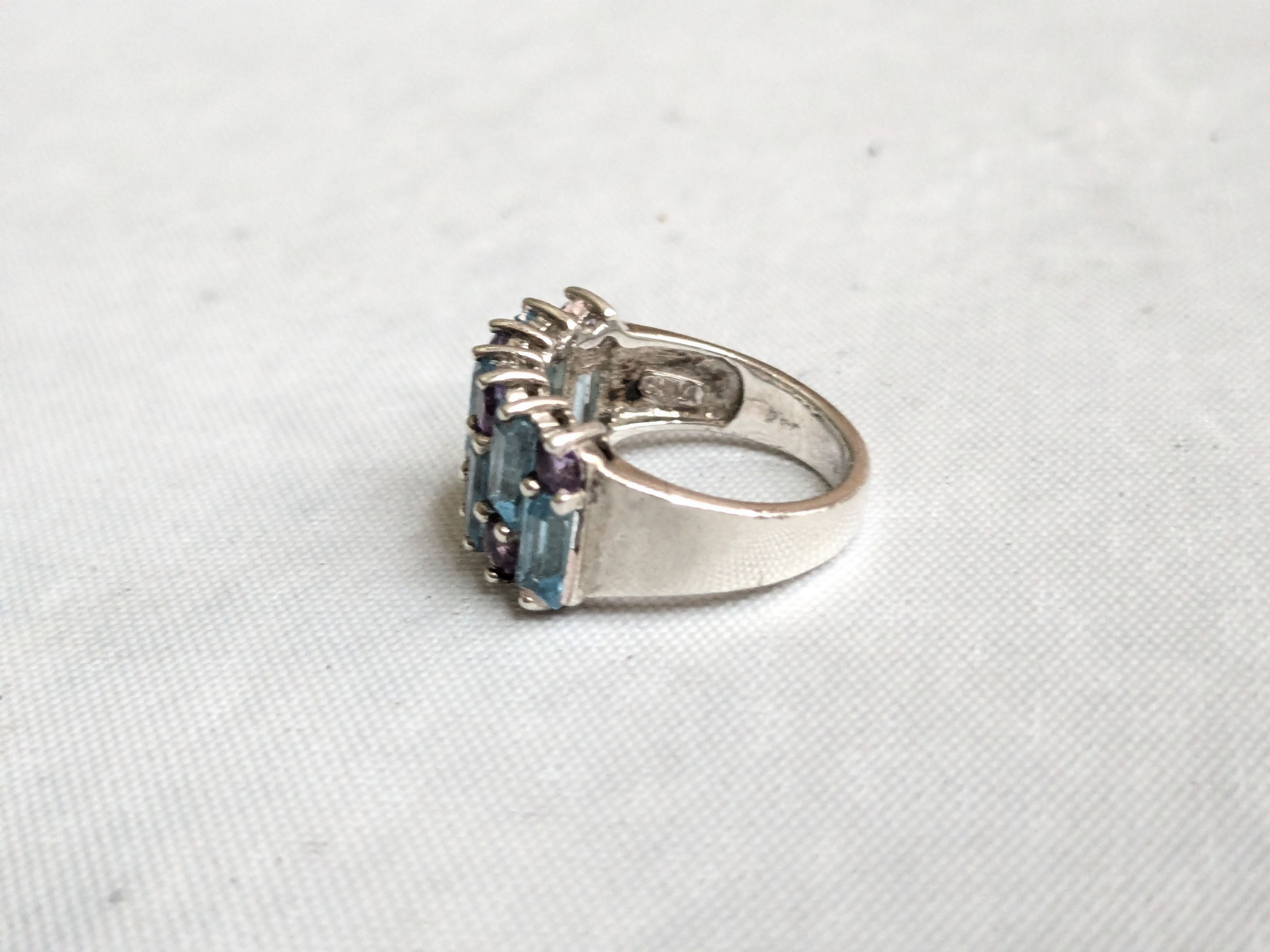 Jewelry Sterling Silver Ring Blue Topaz Amethyst Size 6 Size ONE SIZE - 3 Thumbnail