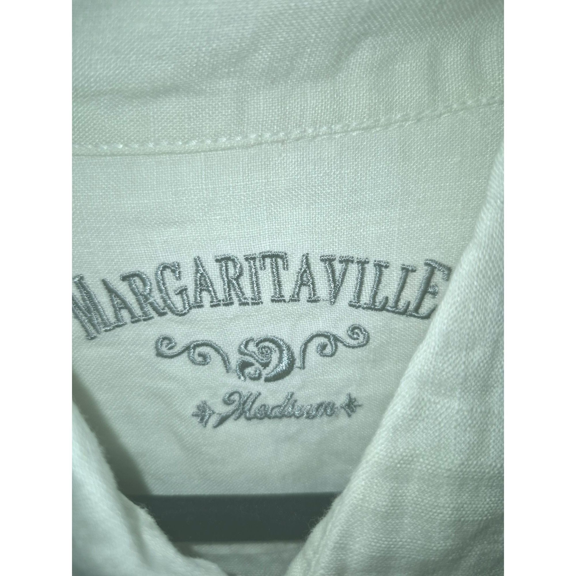 Vintage Margaritaville Modern Fit White Textured Linen Shirt Long Sl Size US M / EU 48-50 / 2 - 2 Thumbnail