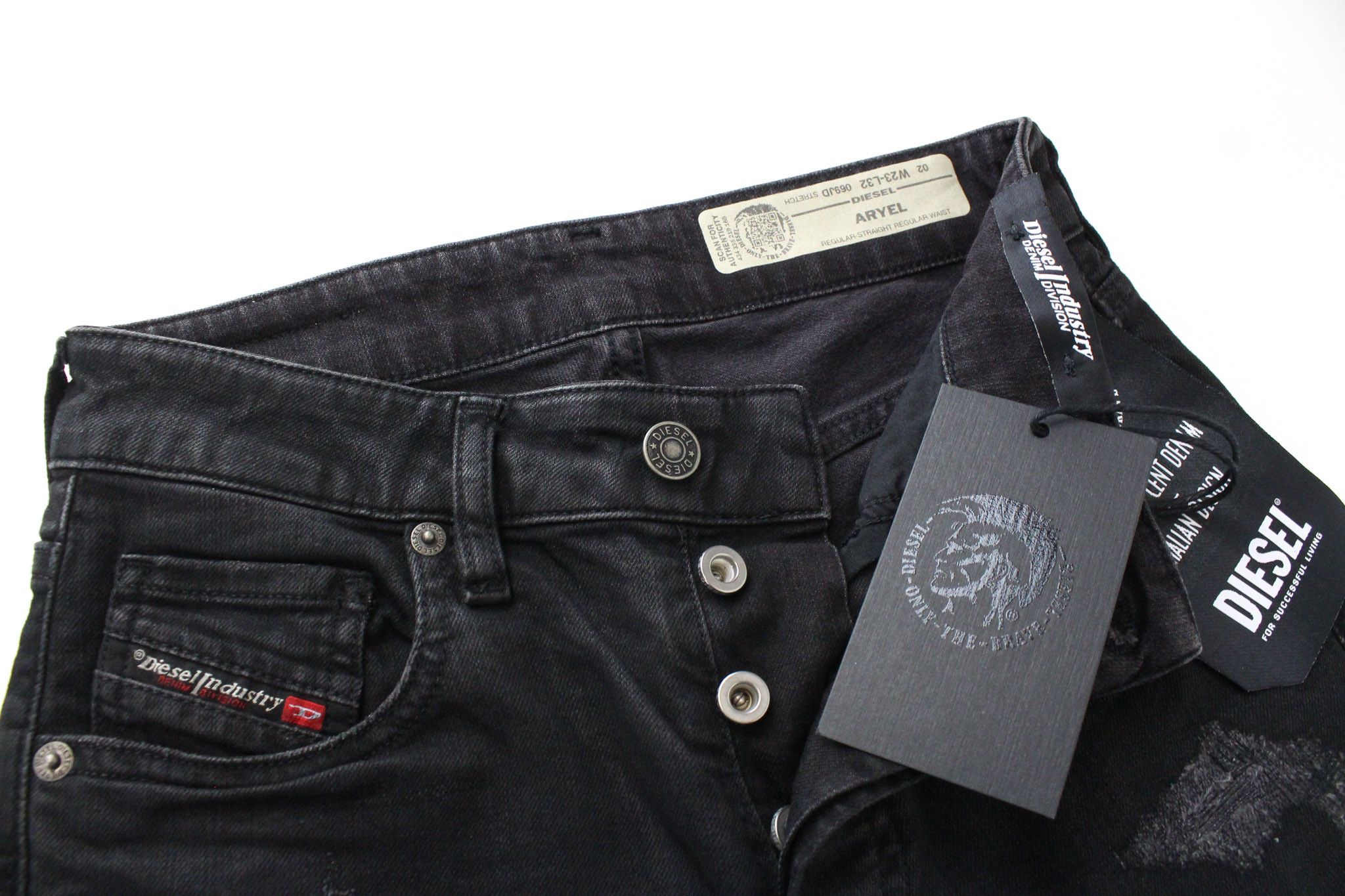 Diesel ARYEL 069JD W23/L32 Black Straight Cropped Jeans 69495 Size 23" - 5 Thumbnail