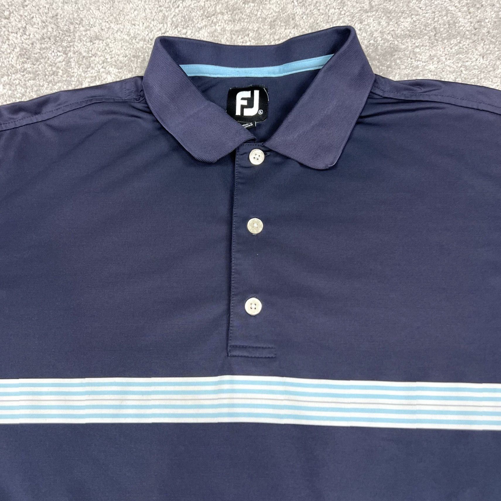 Footjoy FootJoy Polo Shirt Mens XL FJ Short Sleeve Blue White Striped Golf Stretch Size US XL / EU 56 / 4 - 3 Thumbnail