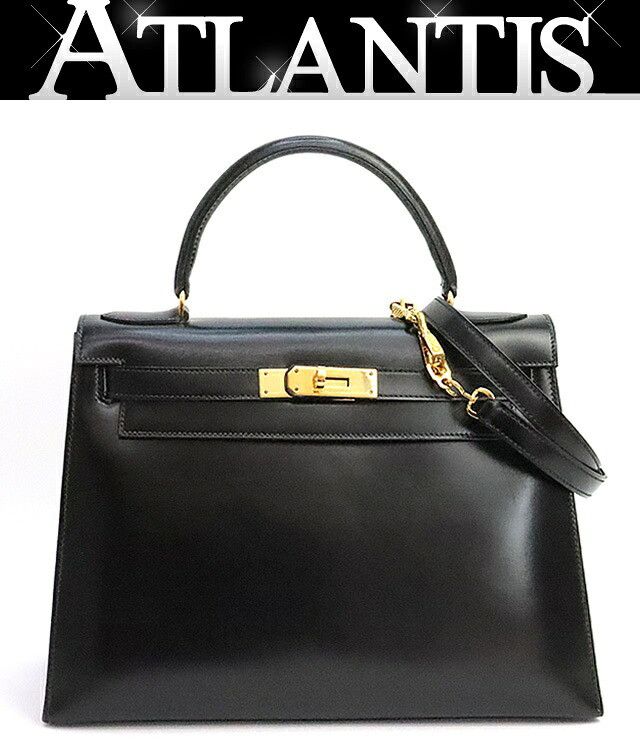 Hermes HERMES Vintage Kelly 28 Boxcalf Black GHW Handbag Size ONE SIZE - 1 Thumbnail