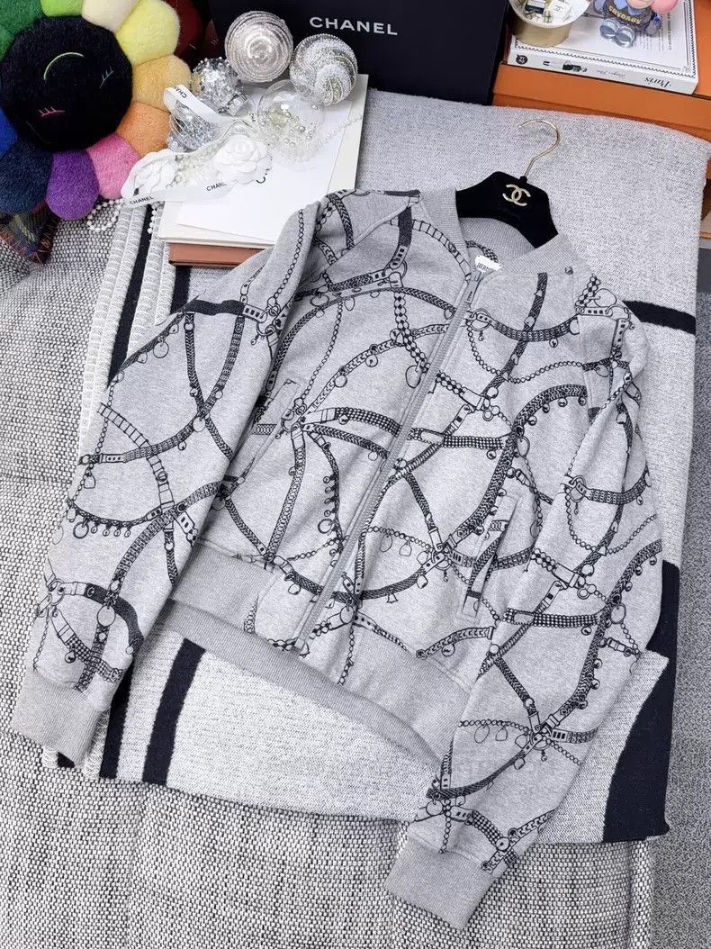 Hermes Hermes Grey Chain Print Pilot Zip-Up Hooded Sweatshirt Jac Size XS / US 0-2 / IT 36-38 - 9 Thumbnail