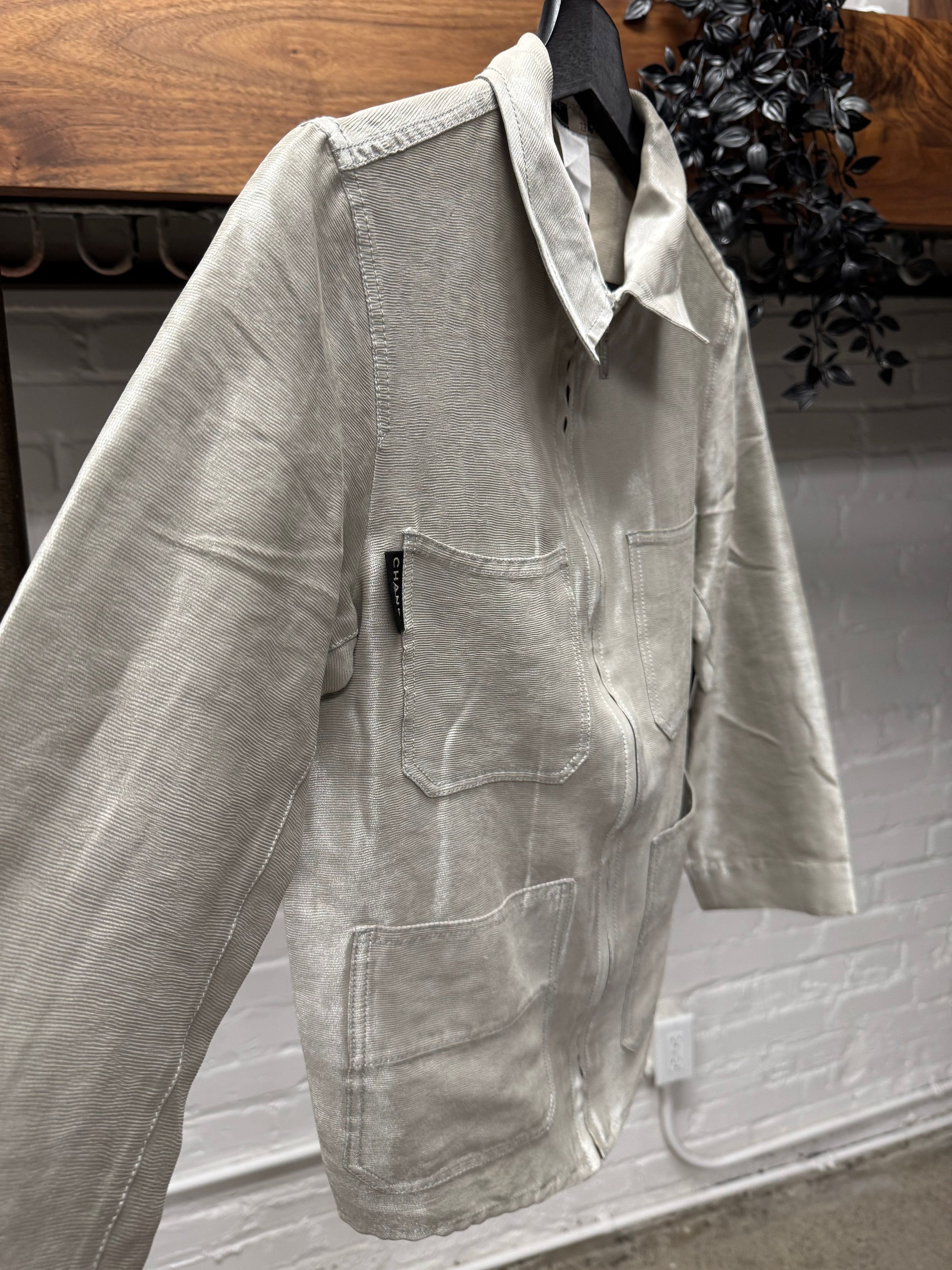 Chanel Vintage Chanel Metallic Silver Zip-Up Collared Jacket Size XXS / US 00 / IT 34 - 2 Thumbnail