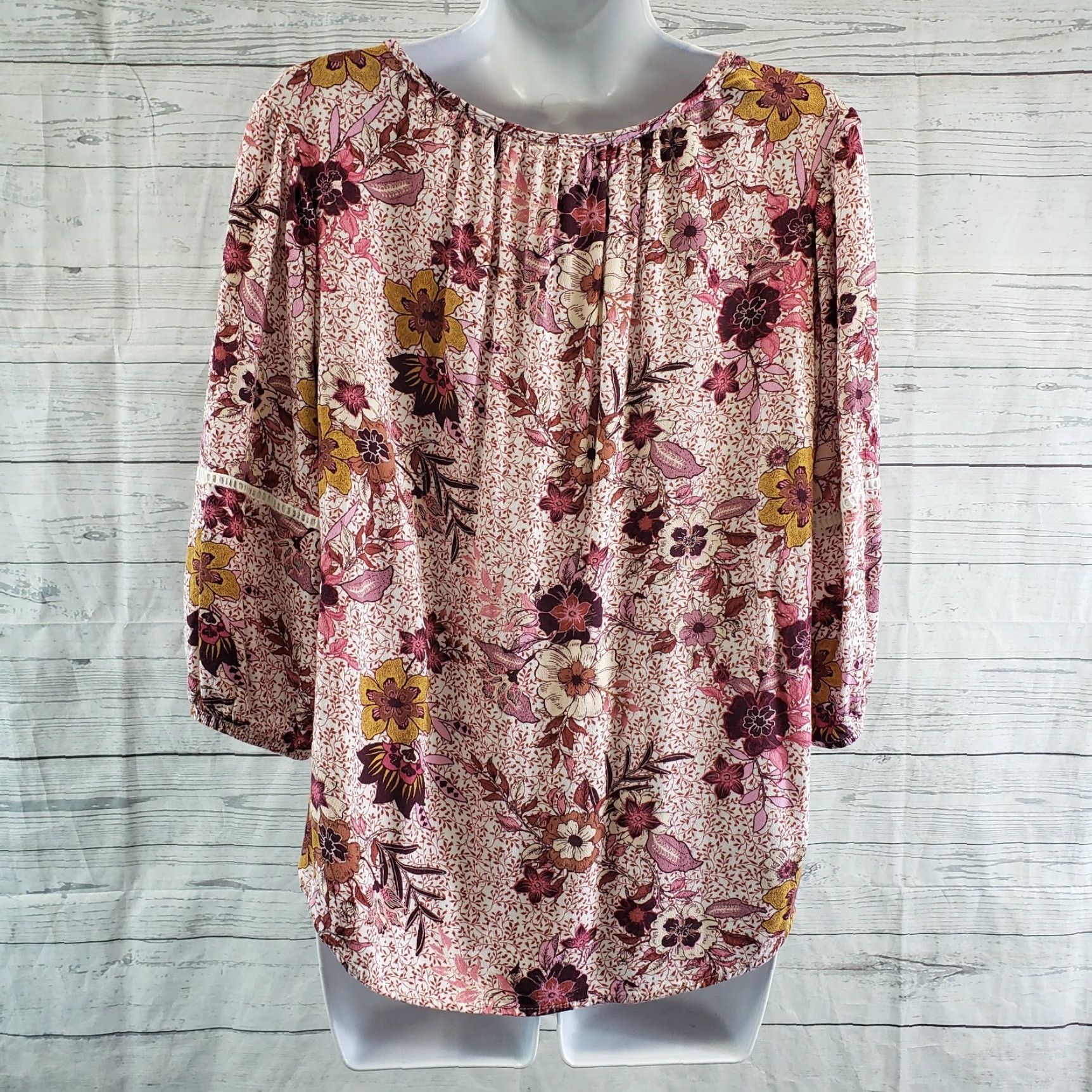 Vintage Knox Rose Womens Top L Pink Floral 3/4 Sleeve Rayon Blouse Size L / US 10 / IT 46 - 4 Thumbnail