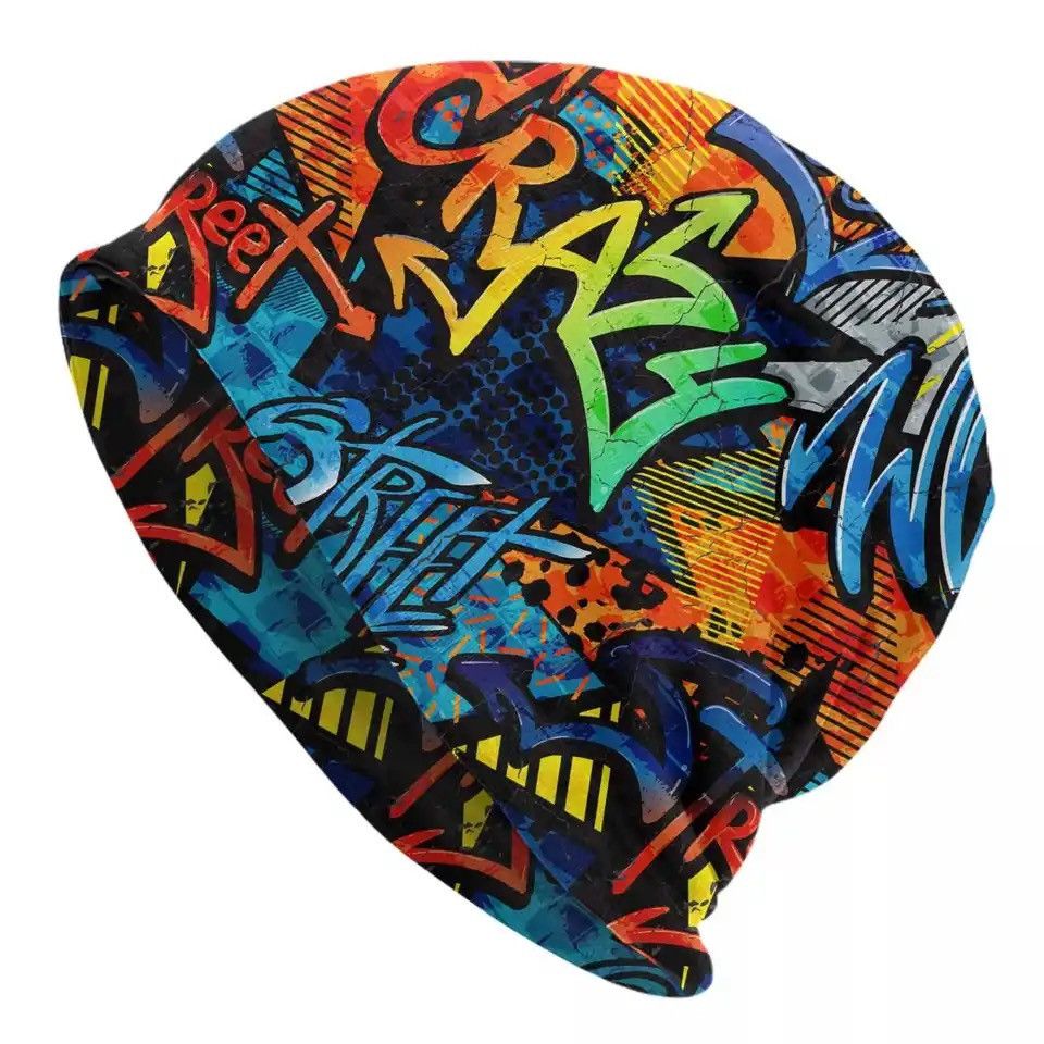 Vintage Bonnet Hats Graffiti Art Pattern Thin Skullies Beanies Hat Size ONE SIZE - 1 Thumbnail