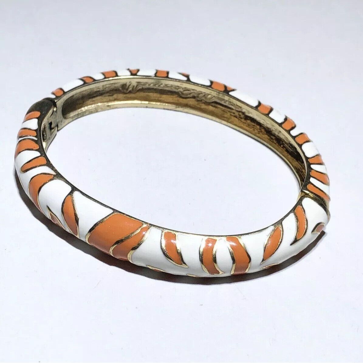 Kenneth Jay Lane KJL Kenneth Jay Lane Enamel Striped Cuff Hinged Bangle Brace Size ONE SIZE - 1 Preview