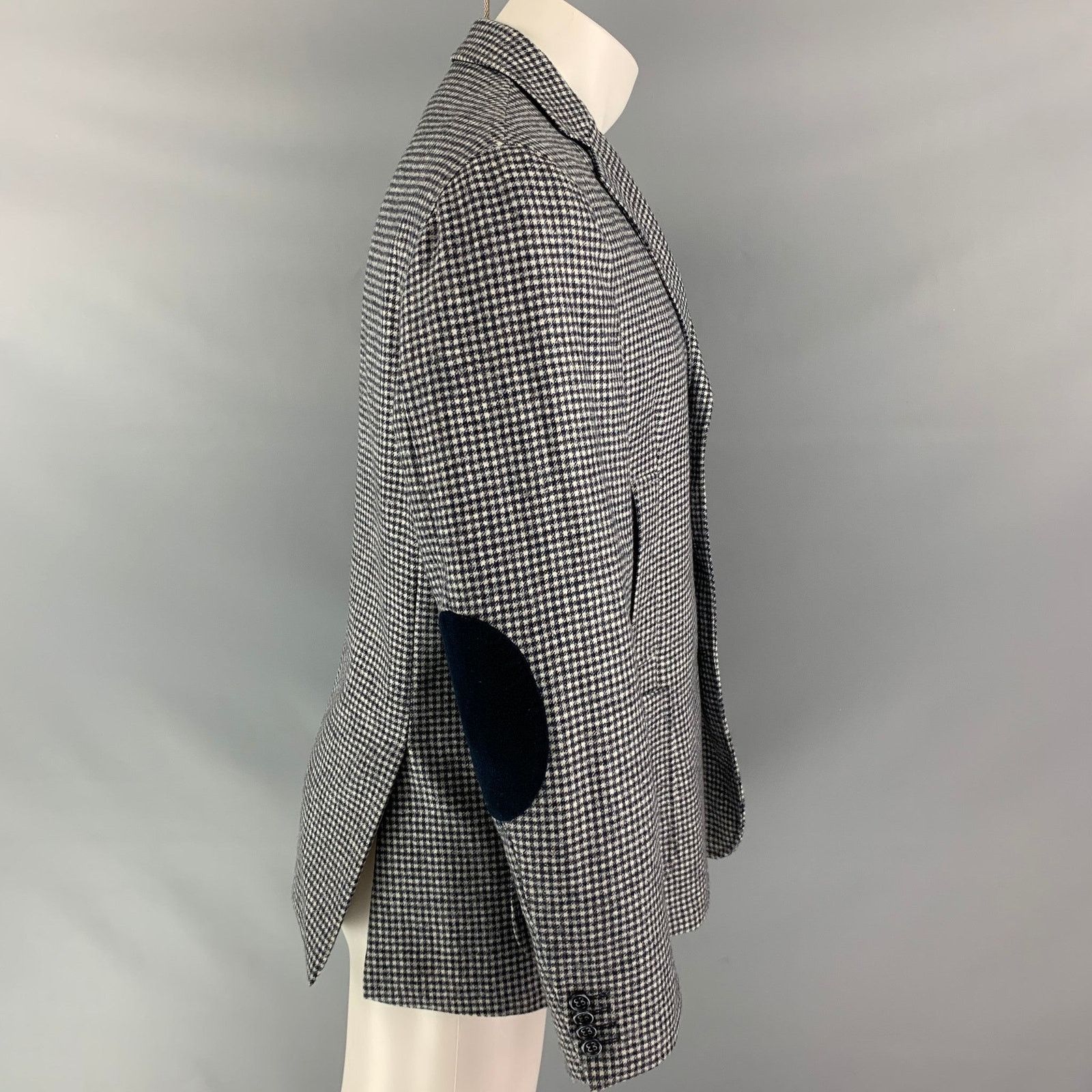 Neiman Marcus Wool Black & White Houndstooth Notch Lapel Sport Coat Size 40R - 2 Thumbnail