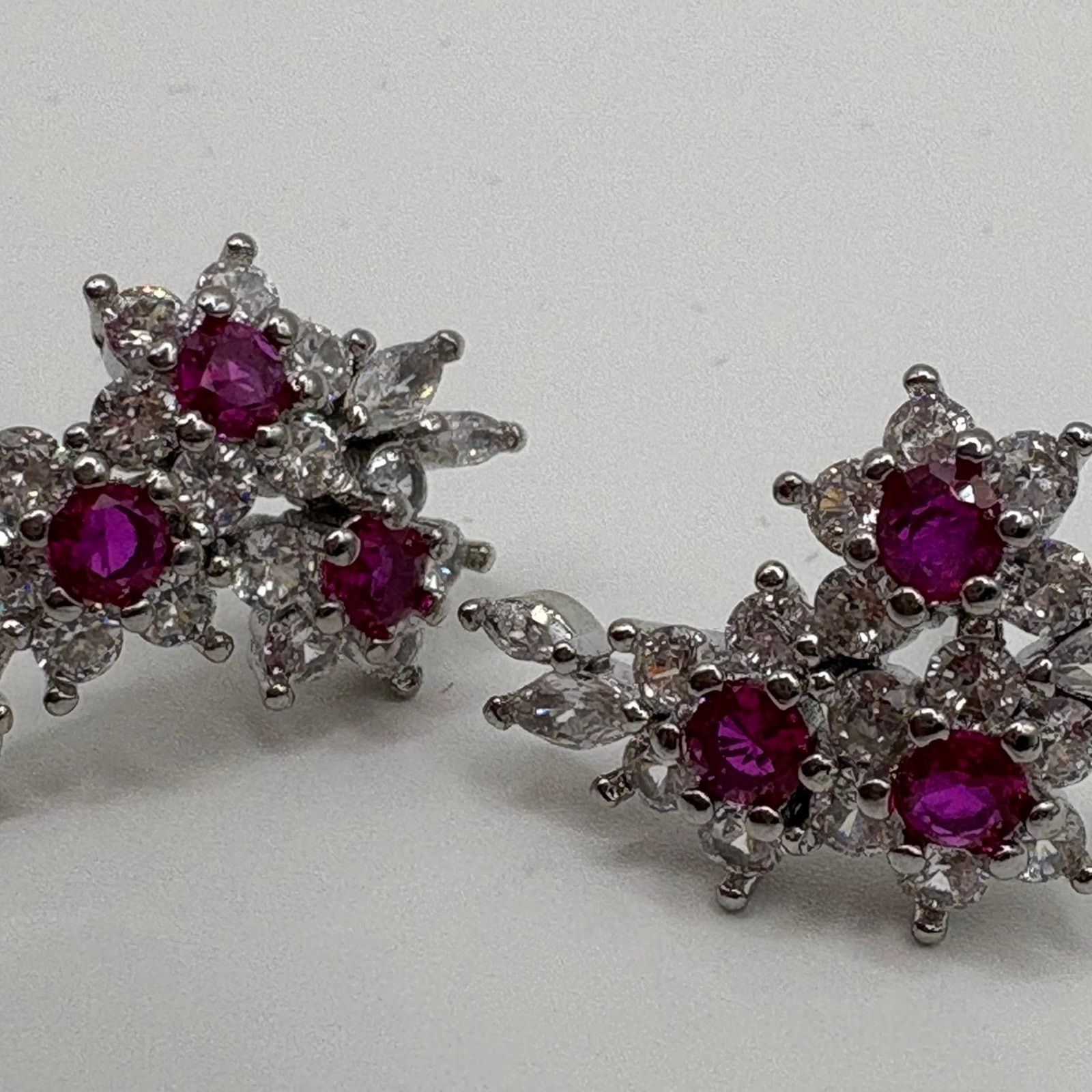 Other Magenta & Clear Floral Cluster Ear Climber Earrings - Silver Size ONE SIZE - 1 Thumbnail
