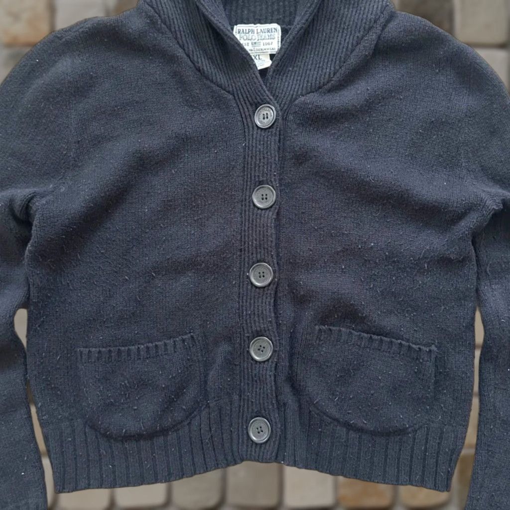 Vintage VINTAGE Ralph Lauren Polo Jeans Black Knit Cardigan Sweater XL Women Regular Size Black Knit Cardigan XL Womens Size XL / US 12-14 / IT 48-50 - 1 Thumbnail