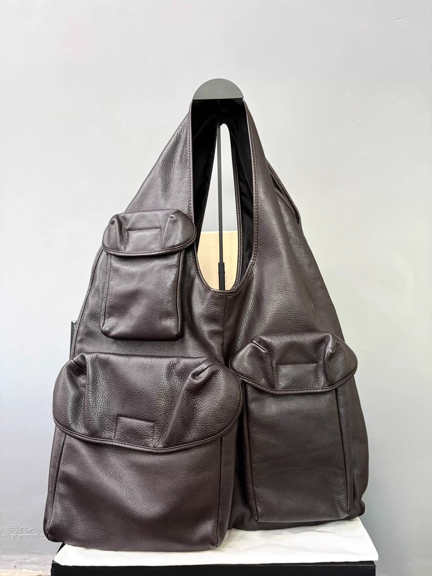 Lemaire Multi-Pocket Reporter Bag Calfskin Deep Taupe