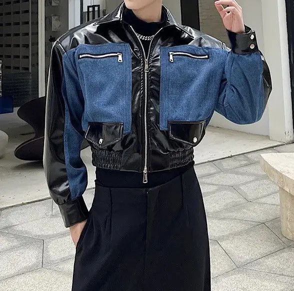 VIBE Design patchwork denim leather jacket y2k Size US L / EU 52-54 / 3 - 6 Thumbnail