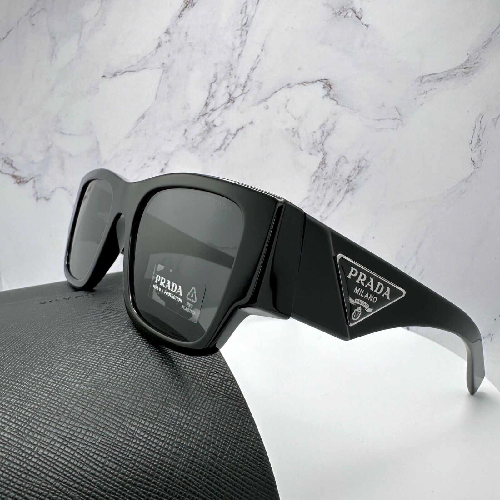 Prada New Prada Sunglasses Black Square Oversized Triangle Plaque Size ONE SIZE - 1 Thumbnail
