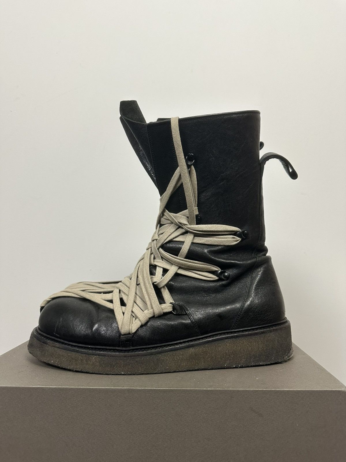 Rick Owens SS20 ‘TECUATL’ Megalace Pentalace Crepe Sole Boots Size US 13 / EU 46 - 3 Thumbnail