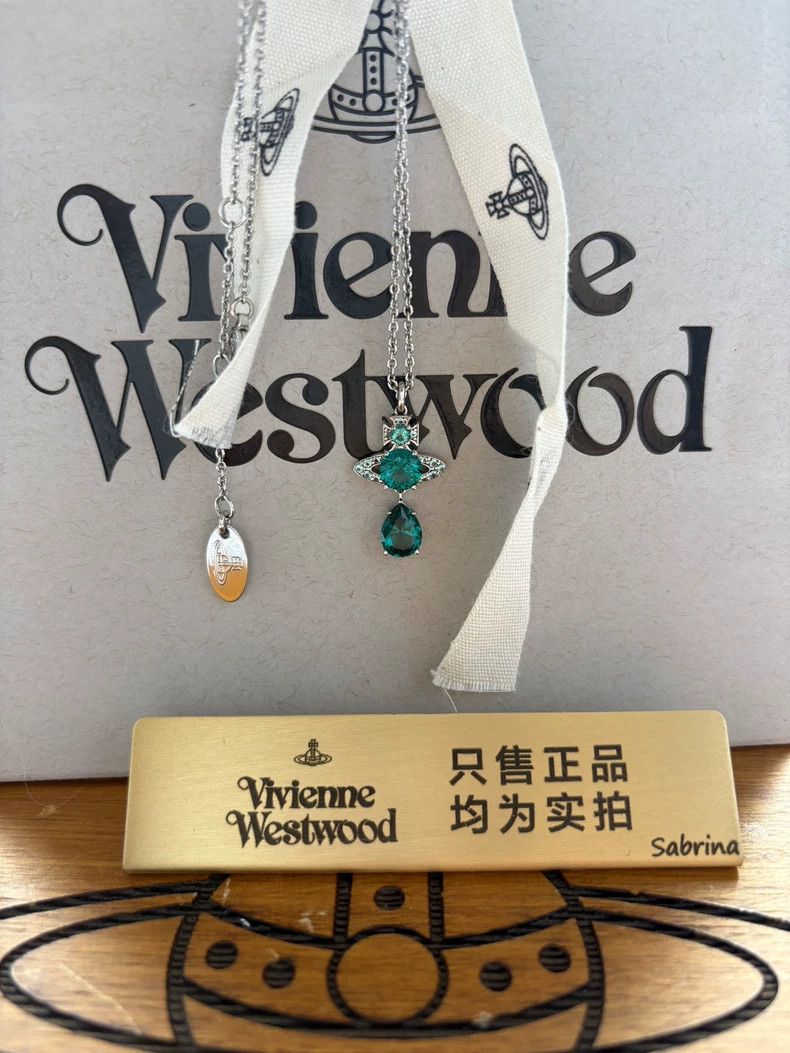 Vivienne Westwood Vivienne Westwood Emerald green Saturn diamond pendant nec Size ONE SIZE - 1 Thumbnail