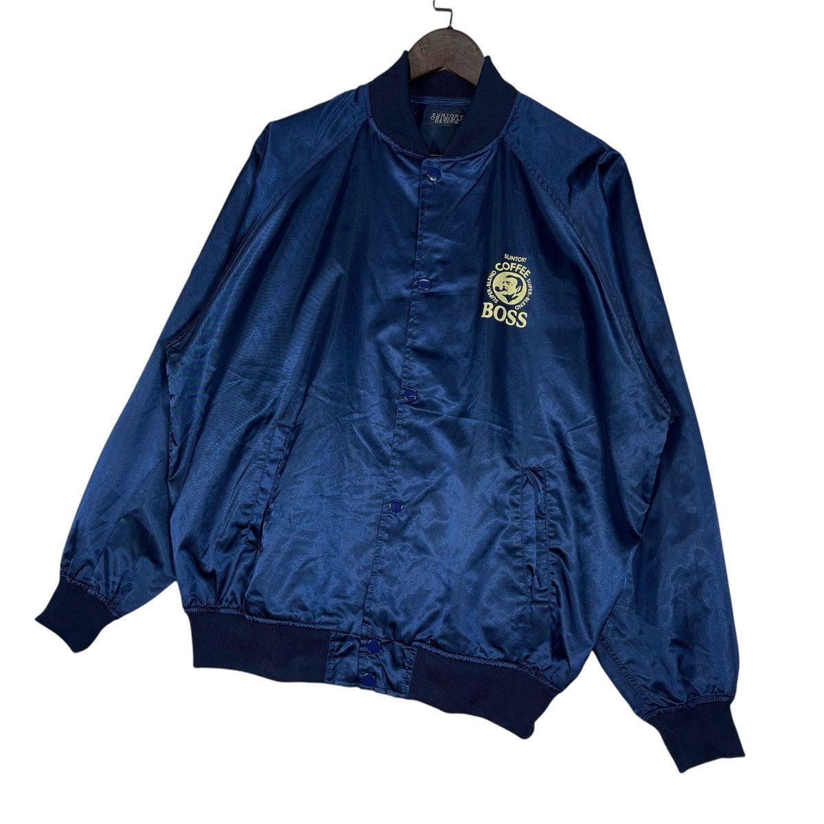 Vintage Vintage Suntory Boss Coffee Bomber Jacket Navy Blue Satin Size US XL / EU 56 / 4 - 8 Thumbnail