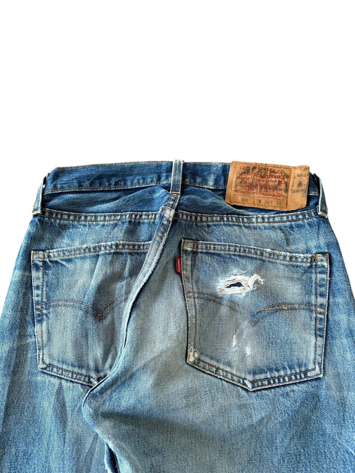 Levi's Vintage 90s Levis 501 Big E Selvedge Distress Baggy Jeans Size US 29 - 4 Thumbnail