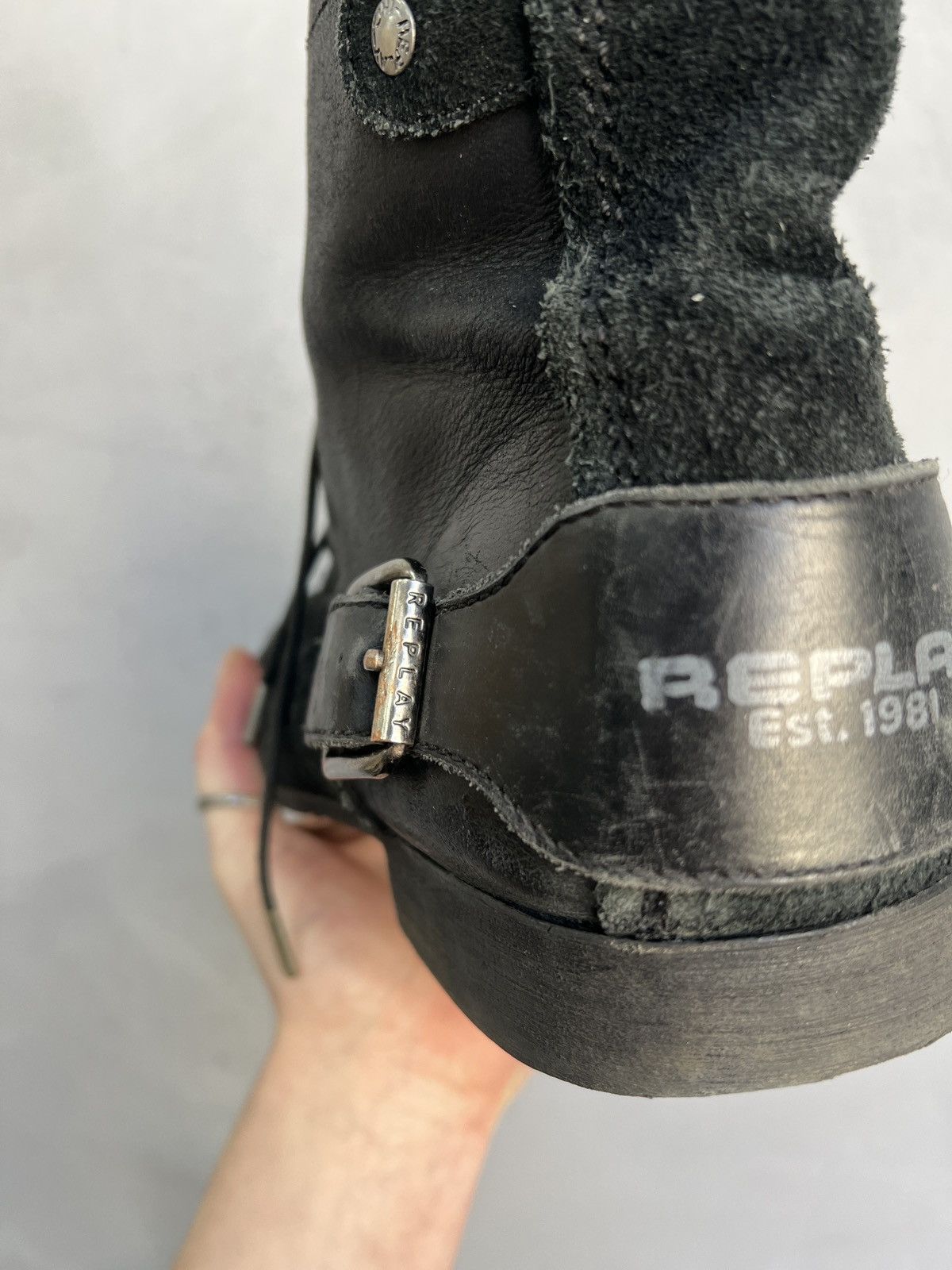 Replay Vintage bikkembergs style Black Distressed Combat Boots 90s Size US 10 / EU 43 - 14 Thumbnail