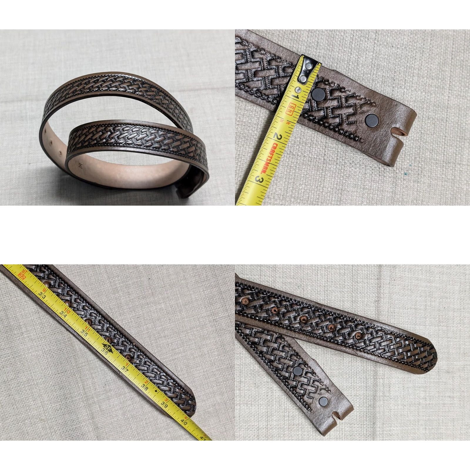 Vintage vintage TOOLED buckle belt WESTERN handcrafted 34 brown COWHIDE leather COWBOY Size 34 - 8 Thumbnail