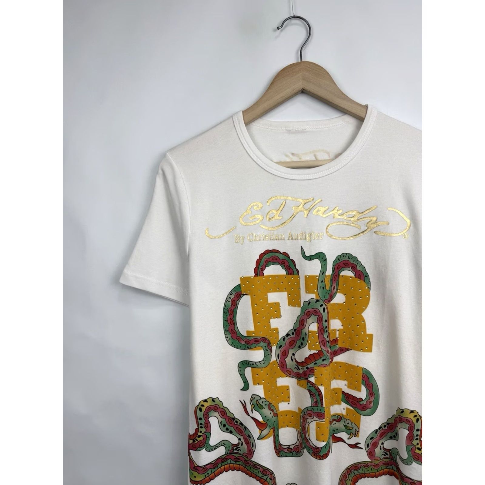 Ed Hardy VINTAGE Ed Hardy Snake Rhinestone T-Shirt Mens M White US Made AKA Christian Audigier Tee Size US M / EU 48-50 / 2 - 4 Thumbnail