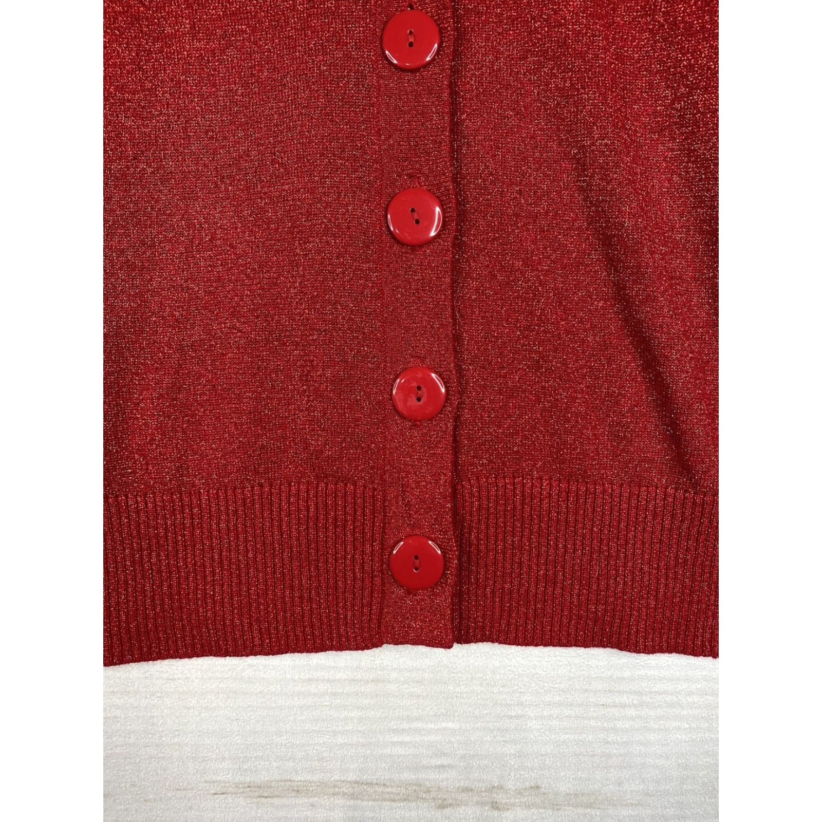 Vintage Hampshire Studio Sweater Womens M Red Cardigan V-Neck Button Up Glitter Knit Cotton Blend Size M / US 6-8 / IT 42-44 - 5 Thumbnail