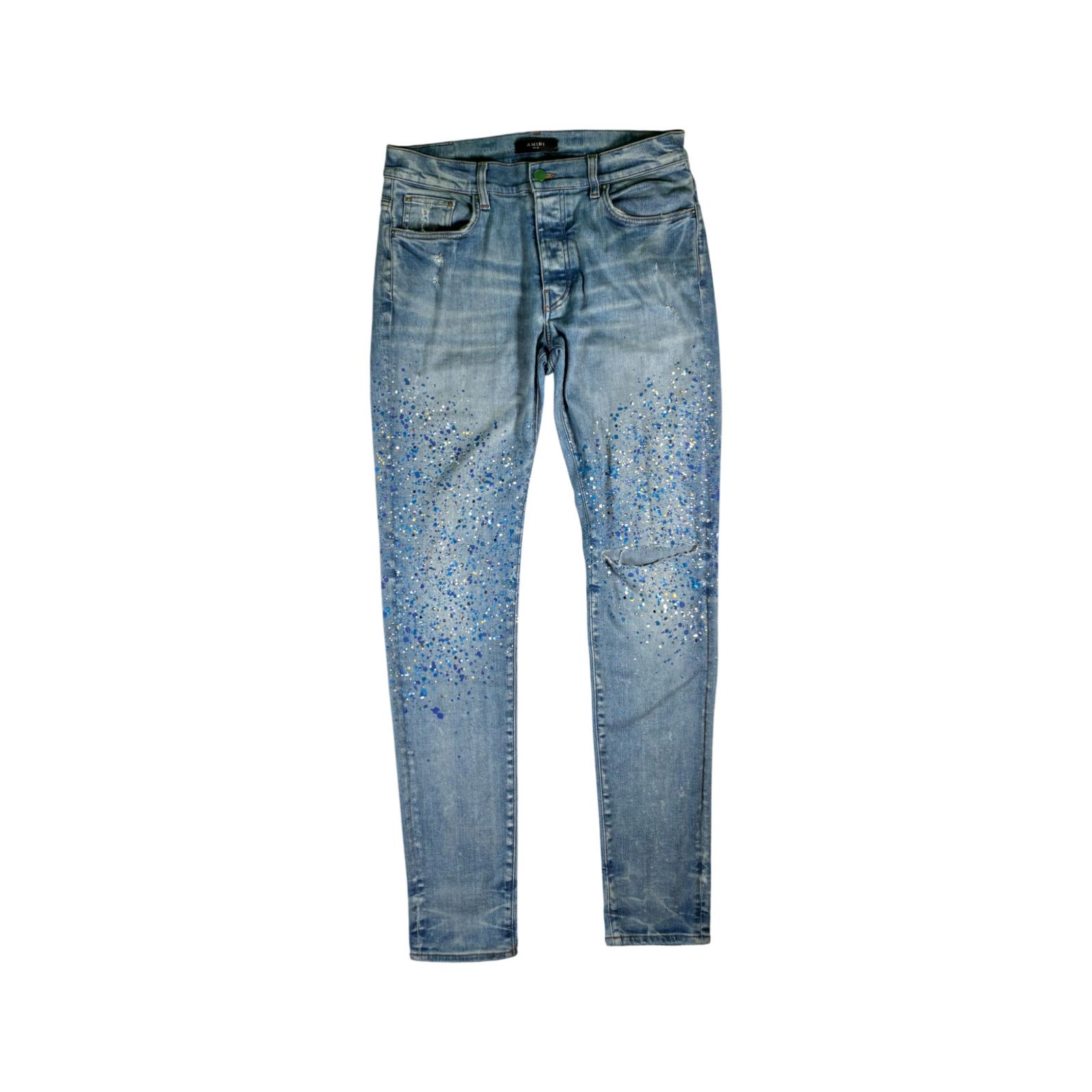 Amiri Amiri Crystal Paint Splatter Light Wash Jeans Size US 33 - 1 Thumbnail