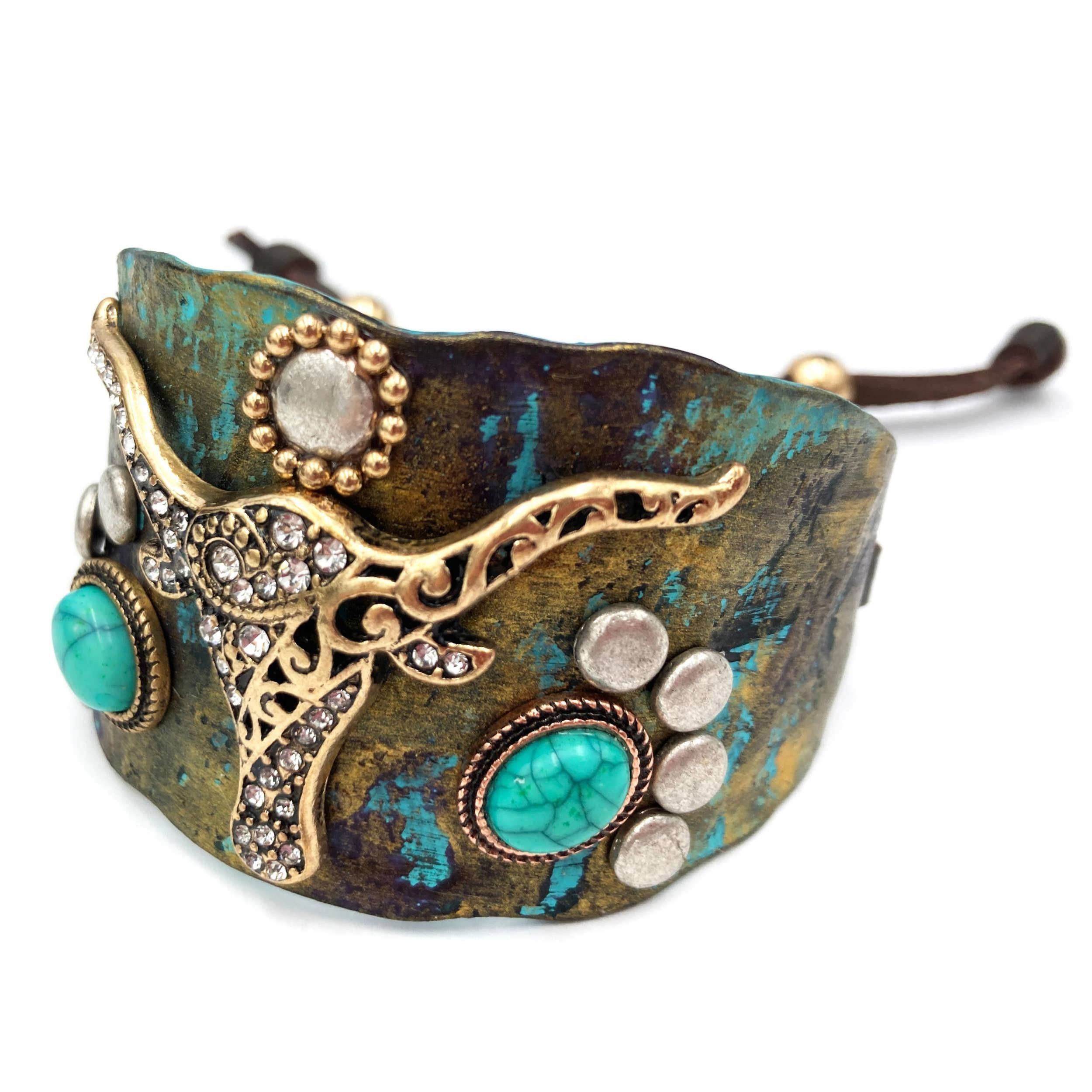 Other Longhorn Turquoise Western Cuff Bracelet with Adjustable Lea Size ONE SIZE - 9 Thumbnail