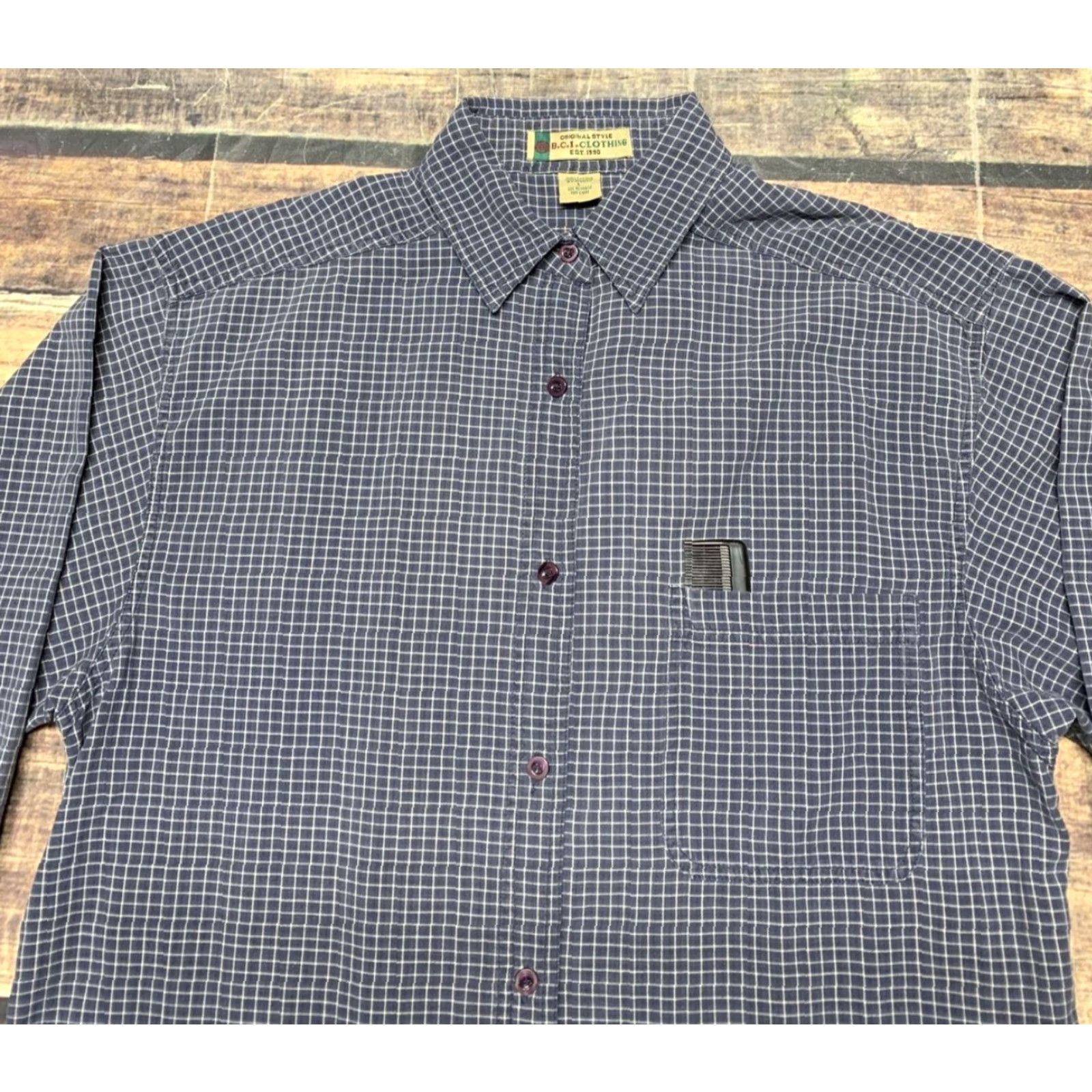 Vintage B.C.I. Clothing Shirt Mens Blue White Plaid Size Large Button Up Long Sleeve Size US L / EU 52-54 / 3 - 2 Thumbnail