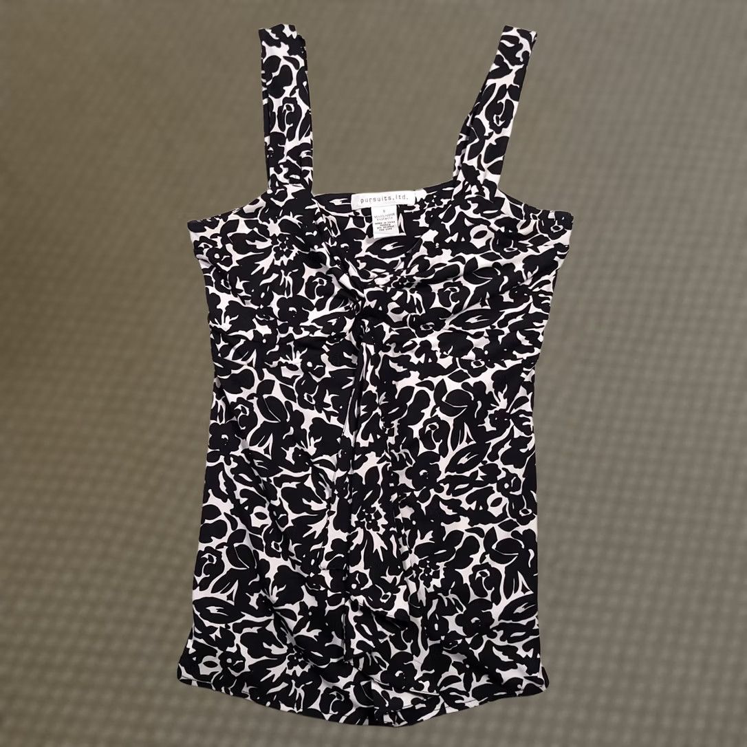Vintage Pursuits, Ltd. Shirt Women's Small Black White Sleeveless Tank Floral Stretch Size S / US 4 / IT 40 - 1 Thumbnail