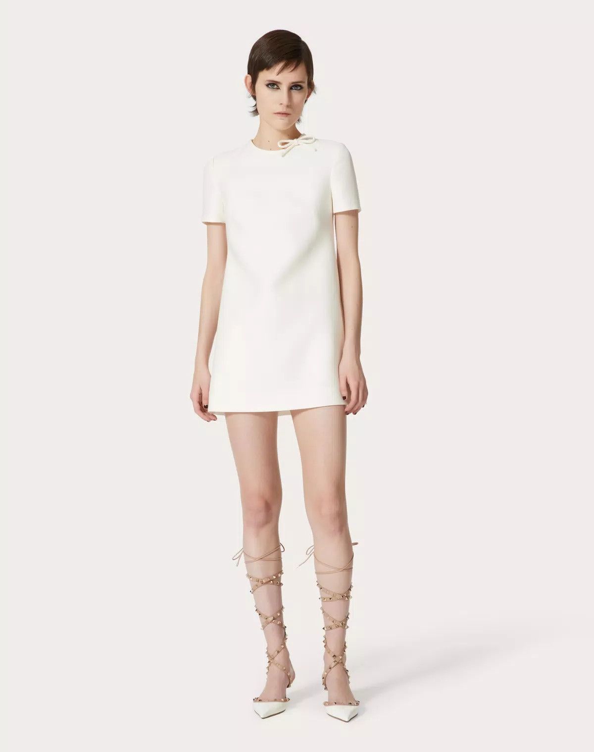 Valentino o1s1wg110625 Crepe Couture Short Dress in White Size S / US 4 / IT 40 - 4 Thumbnail