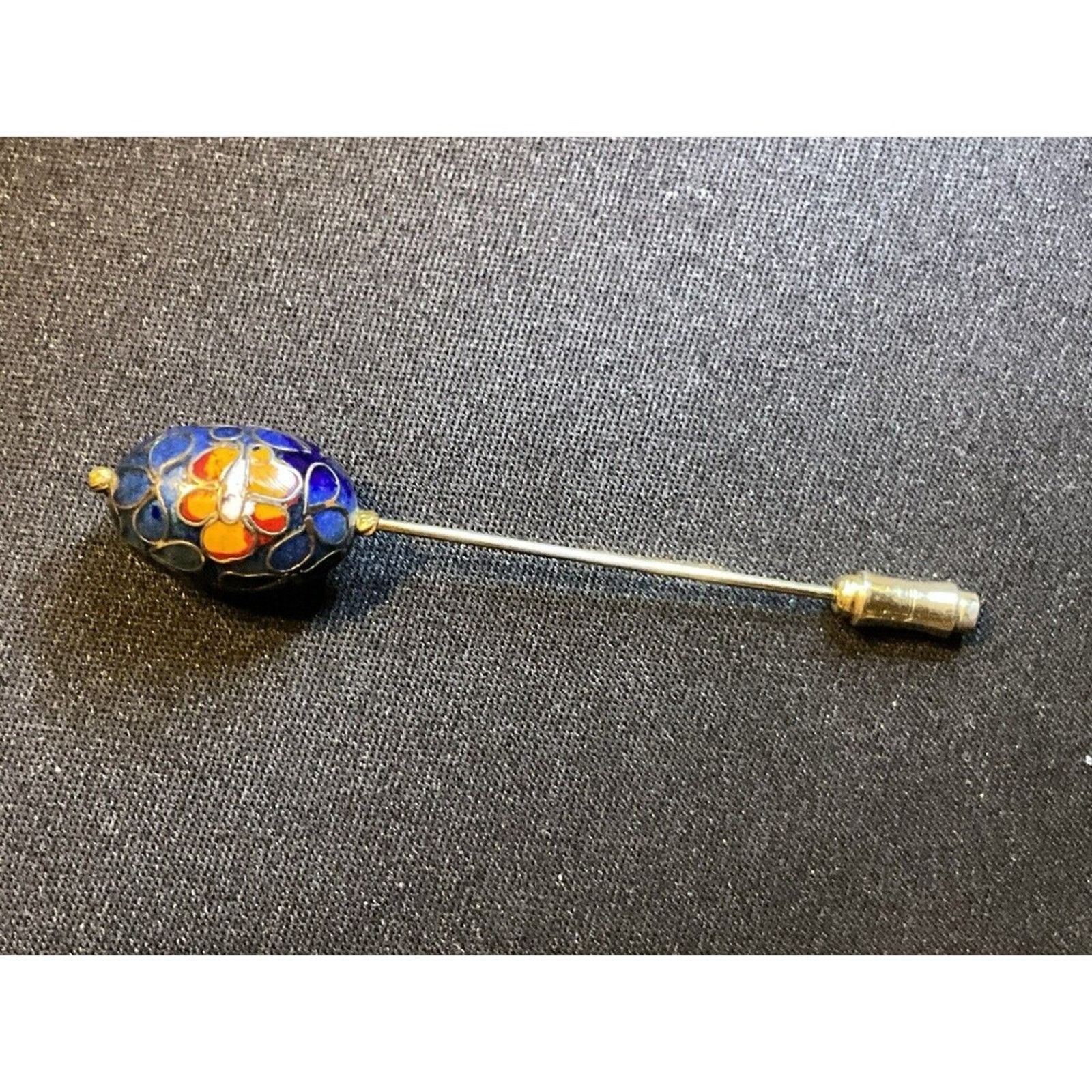 Other Vintage Cloisonné Hat Pin Oval Egg Shaped Floral Design Size ONE SIZE - 2 Thumbnail