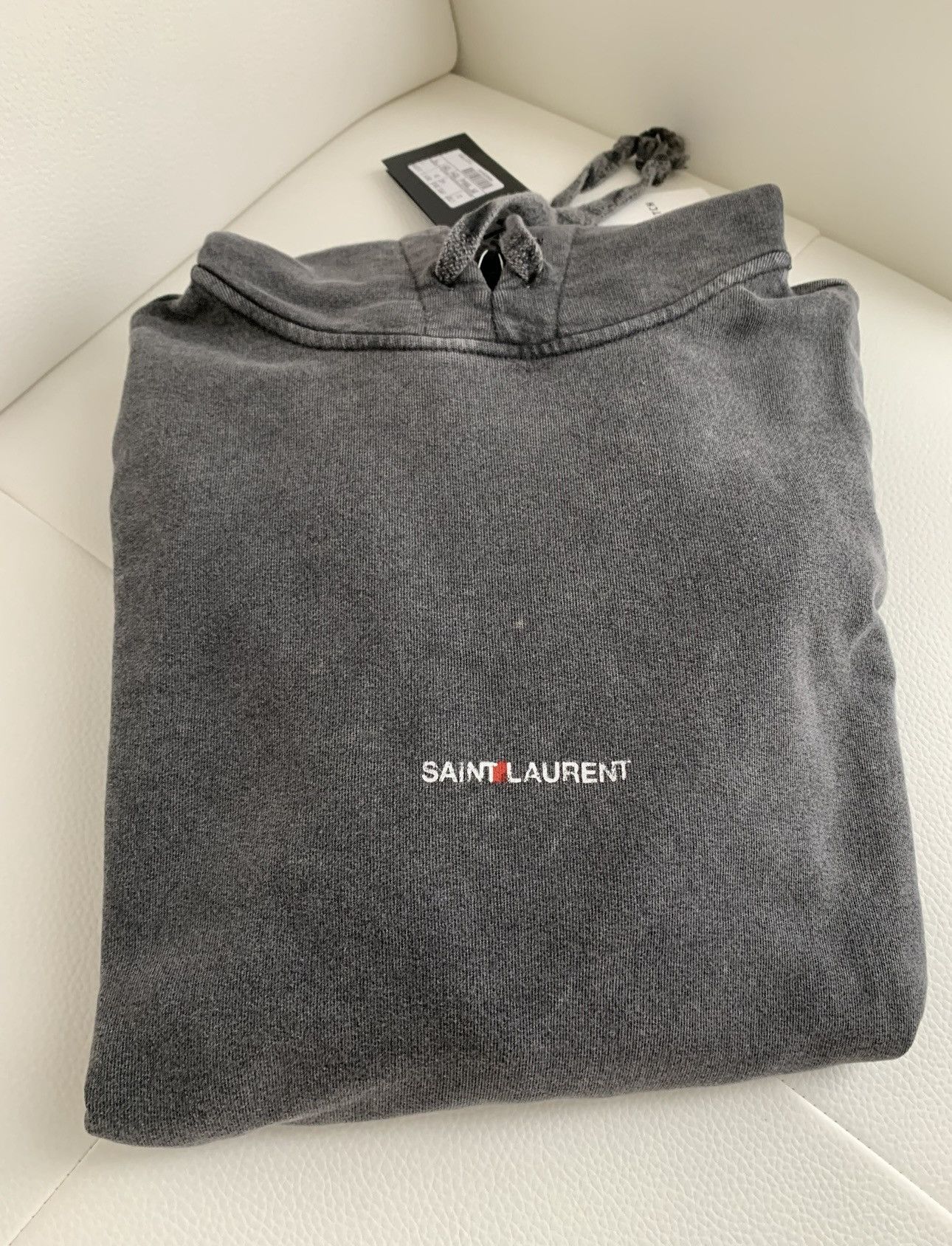 Saint Laurent Paris Saint Laurent Logo Hoodie Distressed Gray SS19 Size US M / EU 48-50 / 2 - 4 Thumbnail
