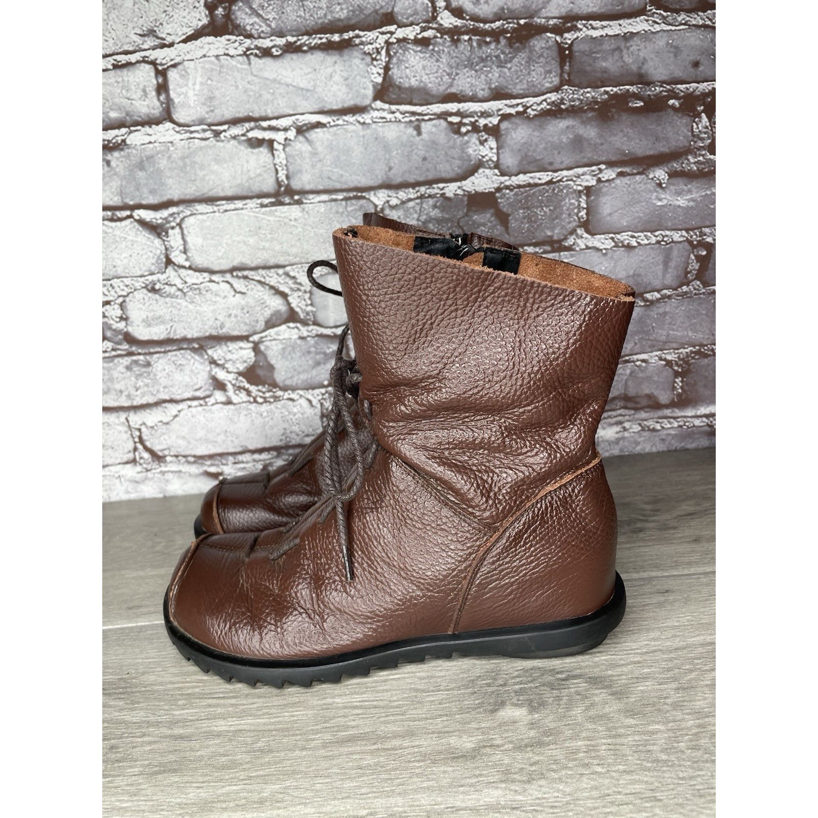 RUIbuilt Hin Rui VTG Brown Leather Ankle Boots Rope Laces Side Zip Wo Size US 8.5 / IT 38.5 - 14 Thumbnail