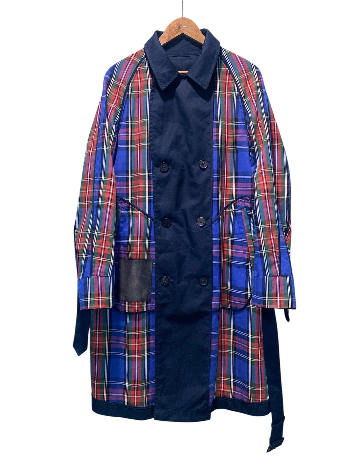 JW Anderson Reversible Trench Coat Navy Blue Tartan