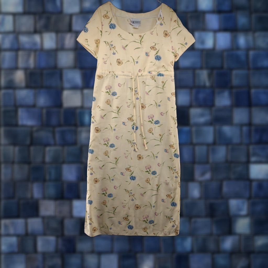 Vintage 90s SL FASHIONS Yellow Floral Pattern Shirt Long Dress USA Made Women's SZ 14 Size XL / US 12-14 / IT 48-50 - 1 Thumbnail