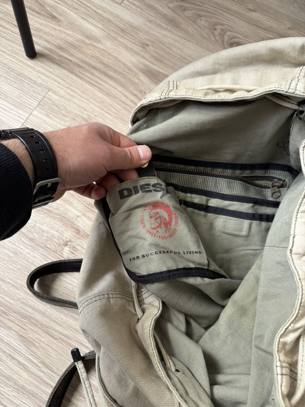 Diesel Vintage Y2K Diesel Japanese Style Beige Leather Backpack Bag Size ONE SIZE - 14 Thumbnail