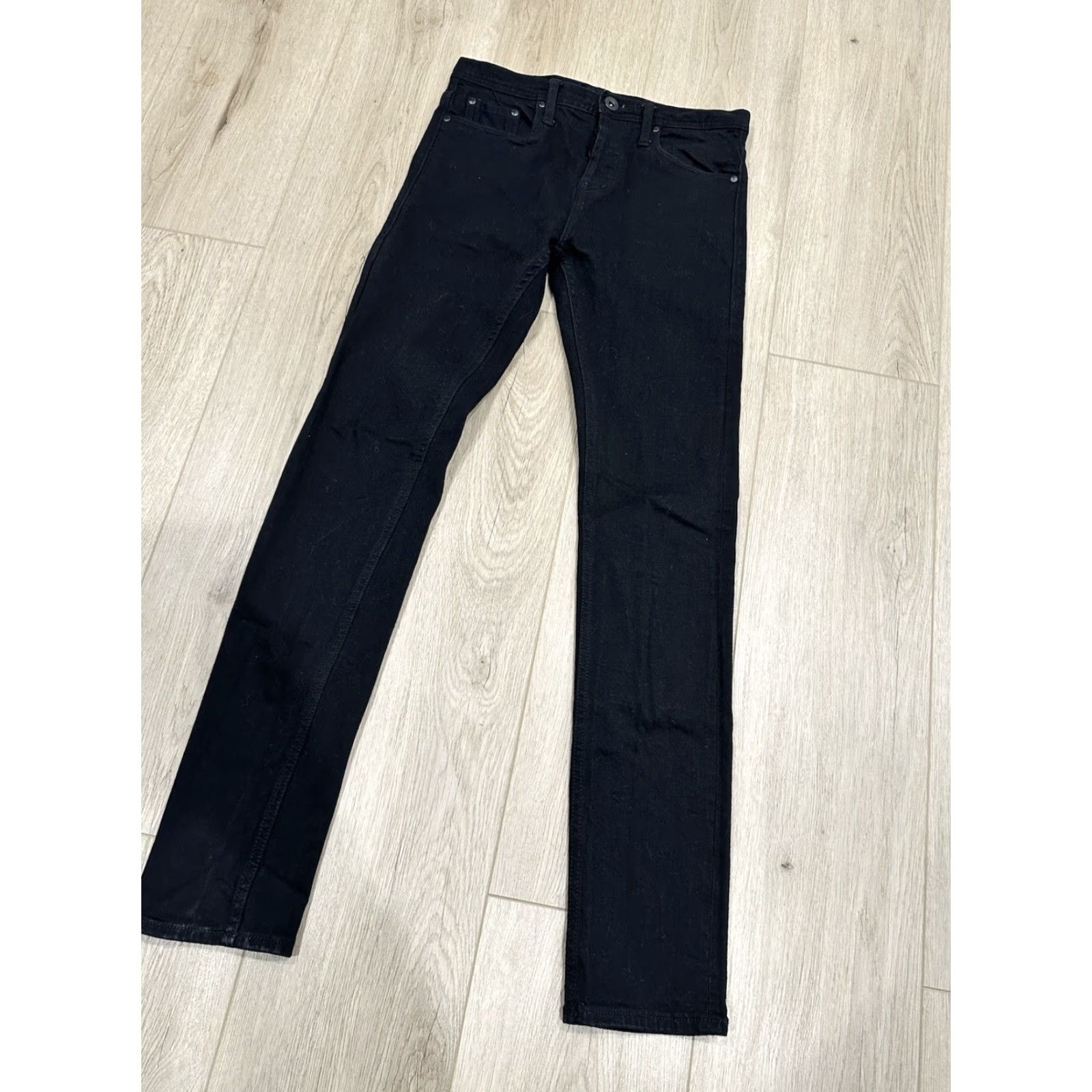 The Unbranded Brand Unbranded Ub244 Tapered Selvedge Denim Black Button Fly Jeans 29 Regular Men 29x31 Medium Rise Stretch 5-Pocket Denim Jeans Size US 29 - 2 Thumbnail