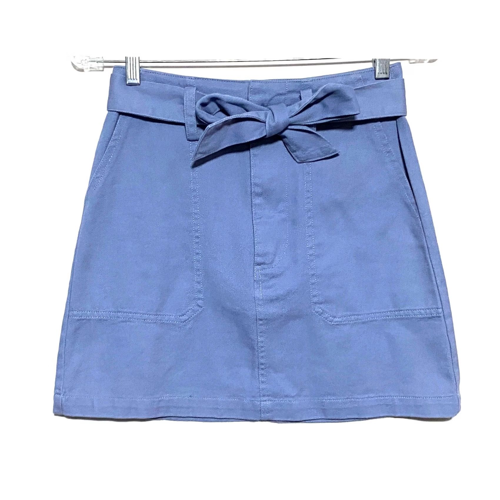 Vintage VINTAGE Francescas Mi Ami Skirt Blue Basic Twill Womens XS Cotton Tie Waist Belt NWT Size 26" / US 2 / IT 38 - 2 Thumbnail