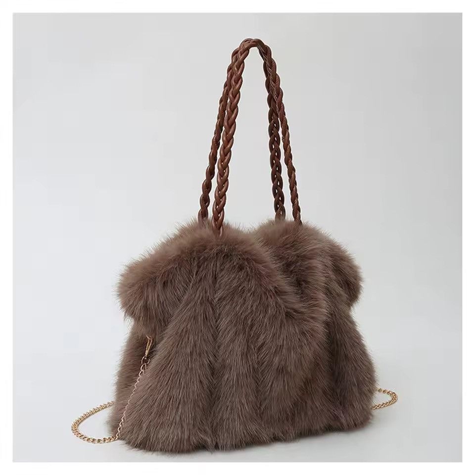Other Faux Fur Large Plush Brown Shoulder Fluffy Designer Bag Size ONE SIZE - 2 Thumbnail